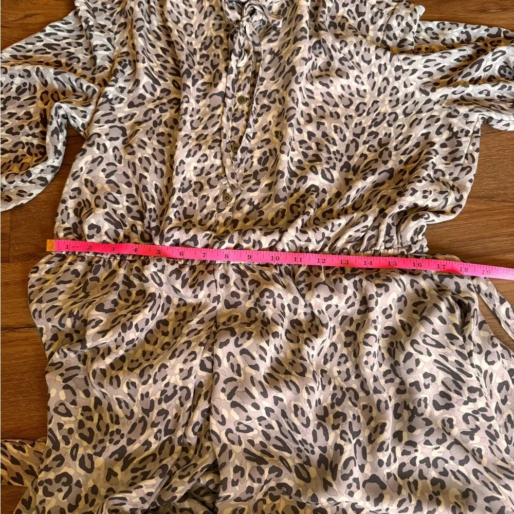 LOFT Animal Print Button-Up Belted Long Sleeve Ruffle Neck Dress Size 18 - Picture 8 of 10